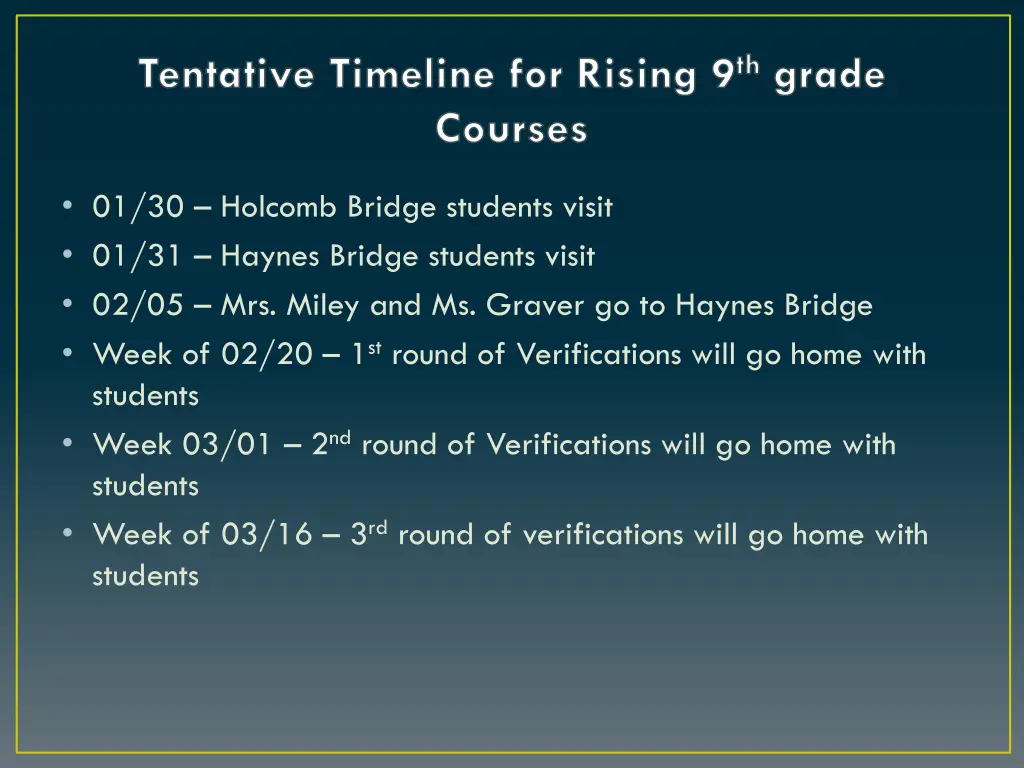 tentative timeline for rising 9 th grade courses