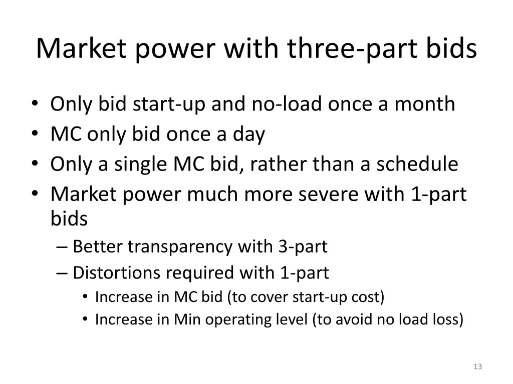 market power with three part bids