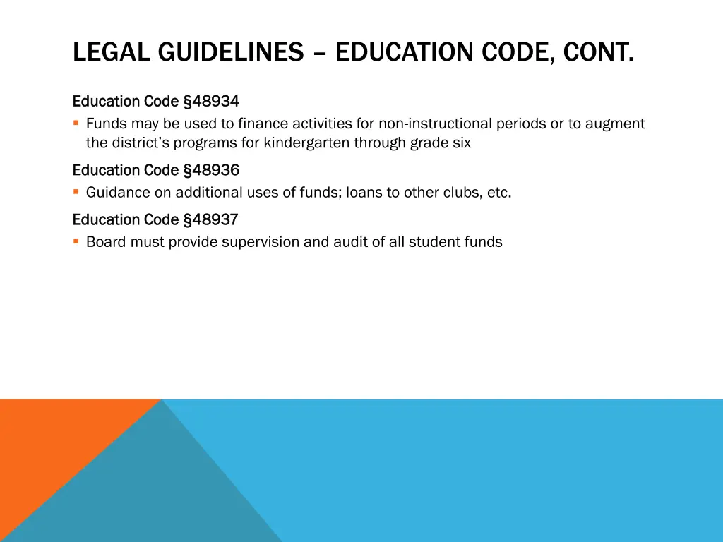 legal guidelines education code cont