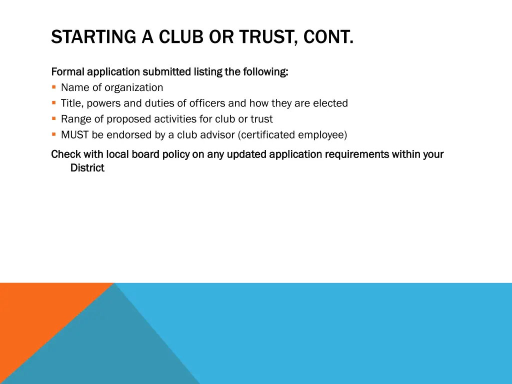 starting a club or trust cont