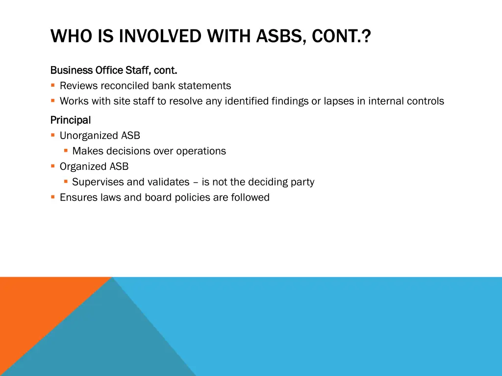 who is involved with asbs cont 1