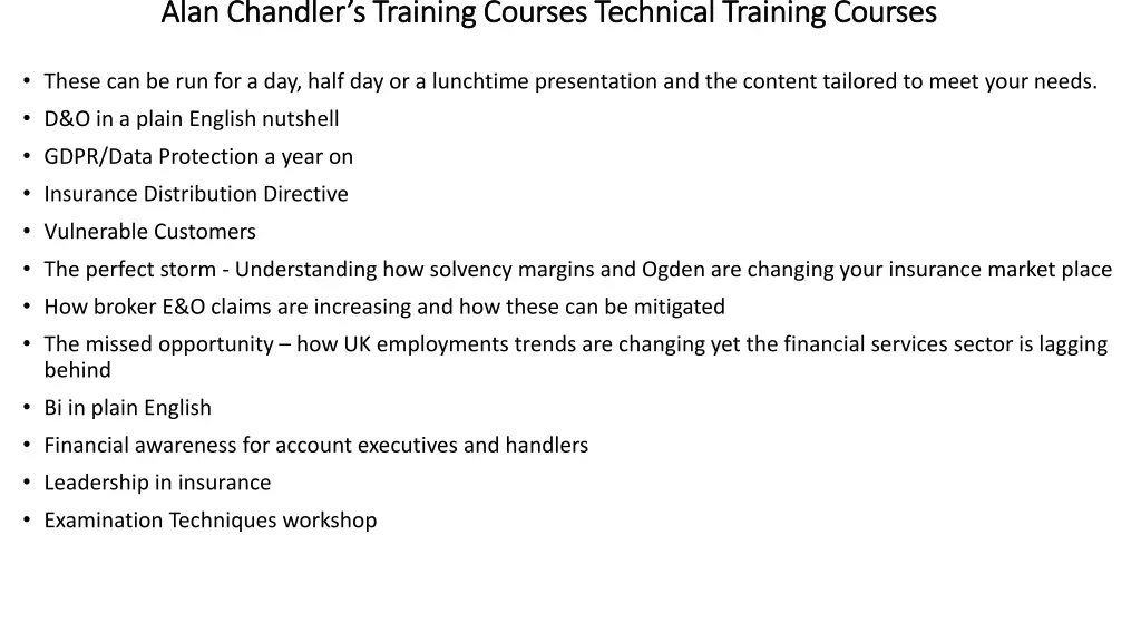 alan chandler s training courses technical