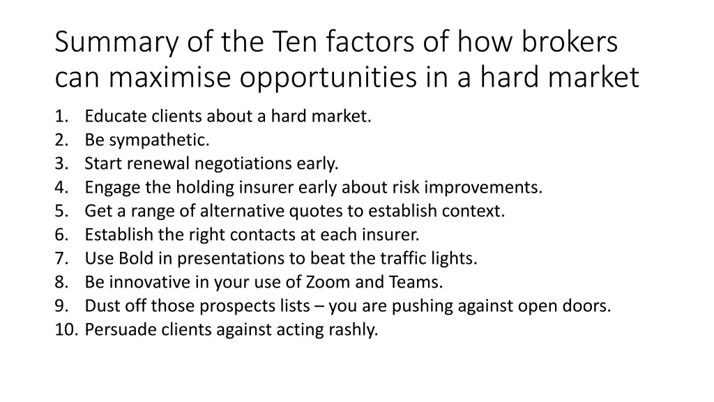 summary of the ten factors of how brokers