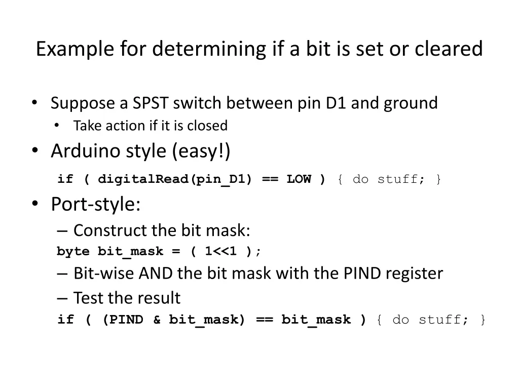 example for determining if a bit is set or cleared