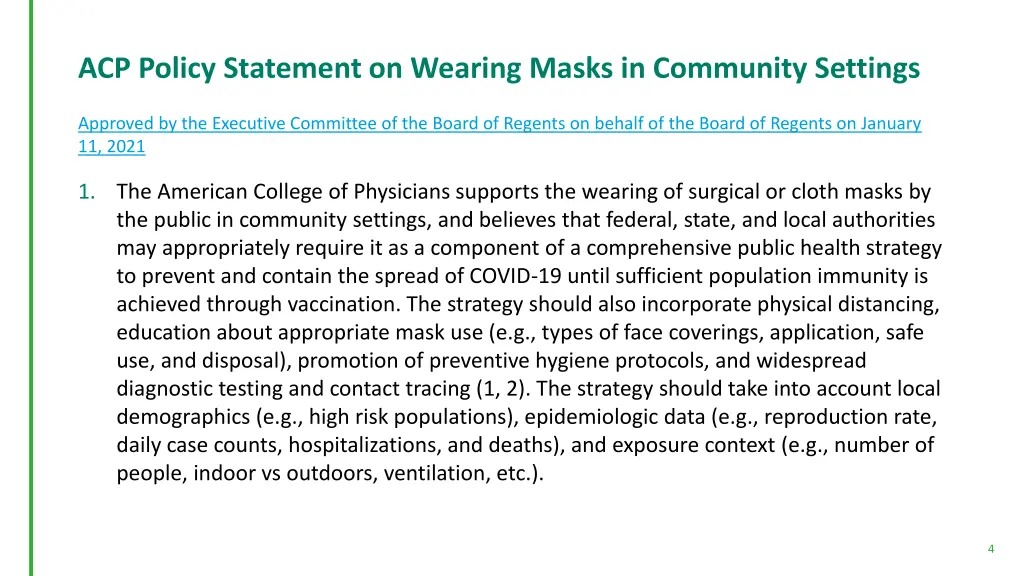 acp policy statement on wearing masks