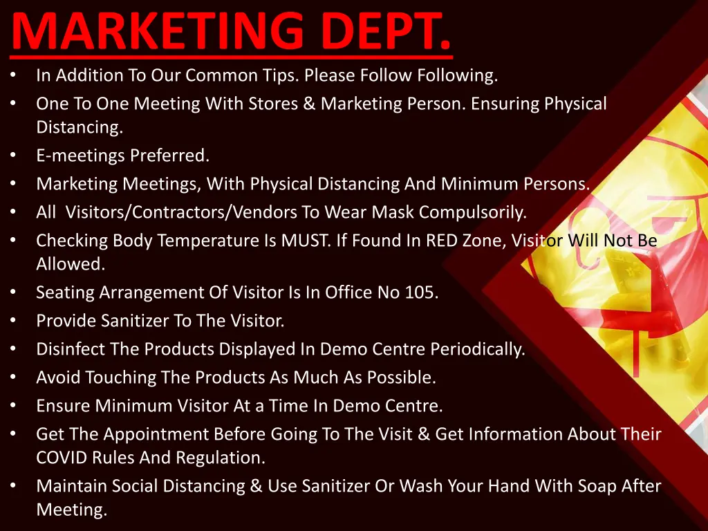 marketing dept in addition to our common tips