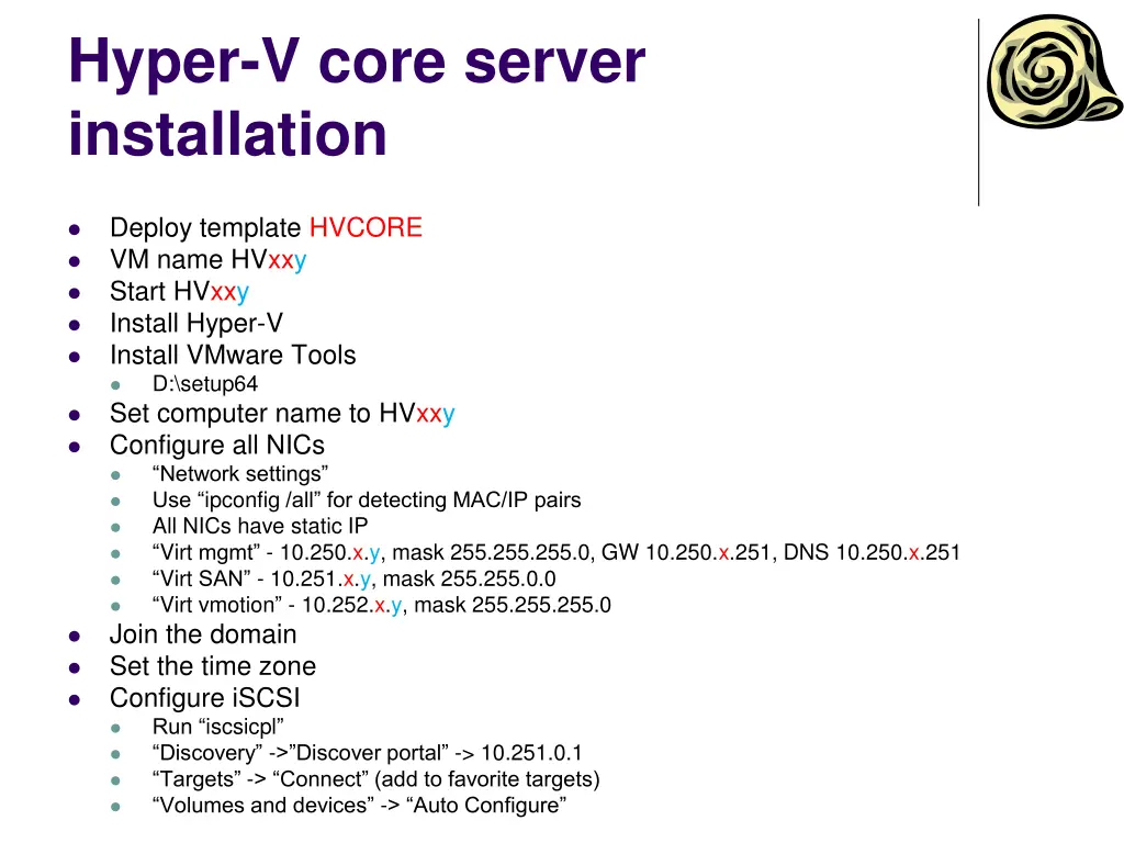 hyper v core server installation