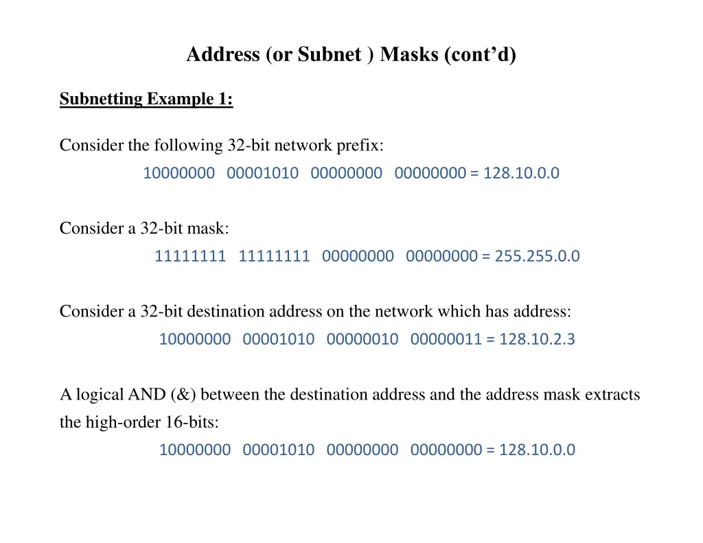 address or subnet masks cont d