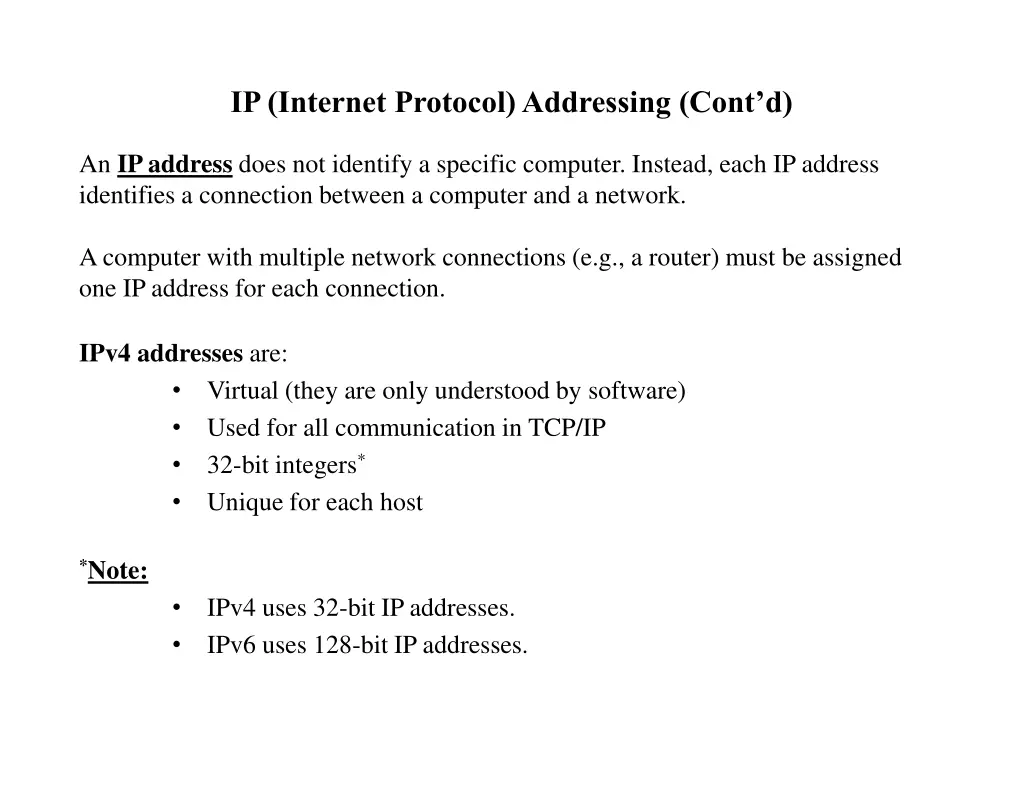 ip internet protocol addressing cont d