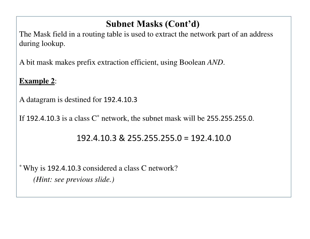 subnet masks cont d