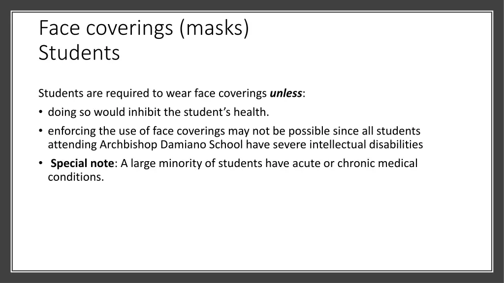 face coverings masks students