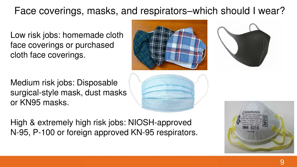 face coverings masks and respirators which should