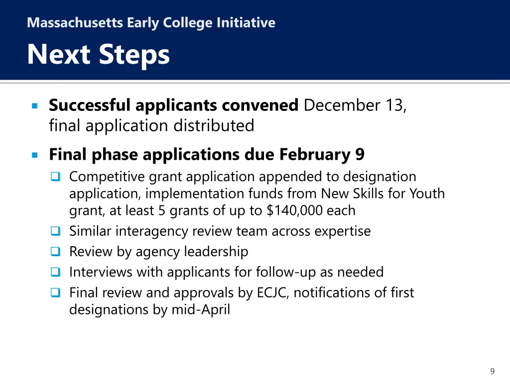 massachusetts early college initiative next steps