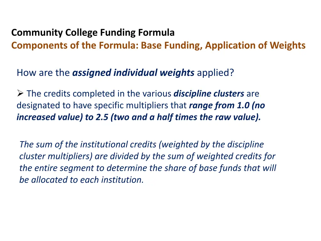 community college funding formula components 2