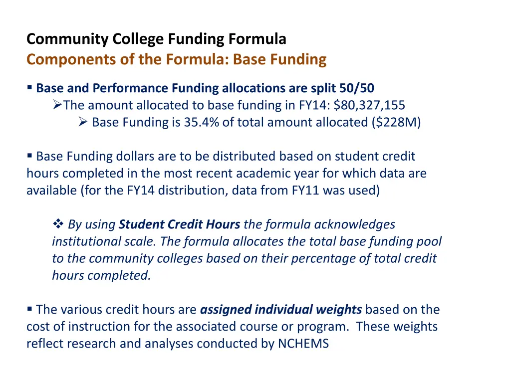 community college funding formula components