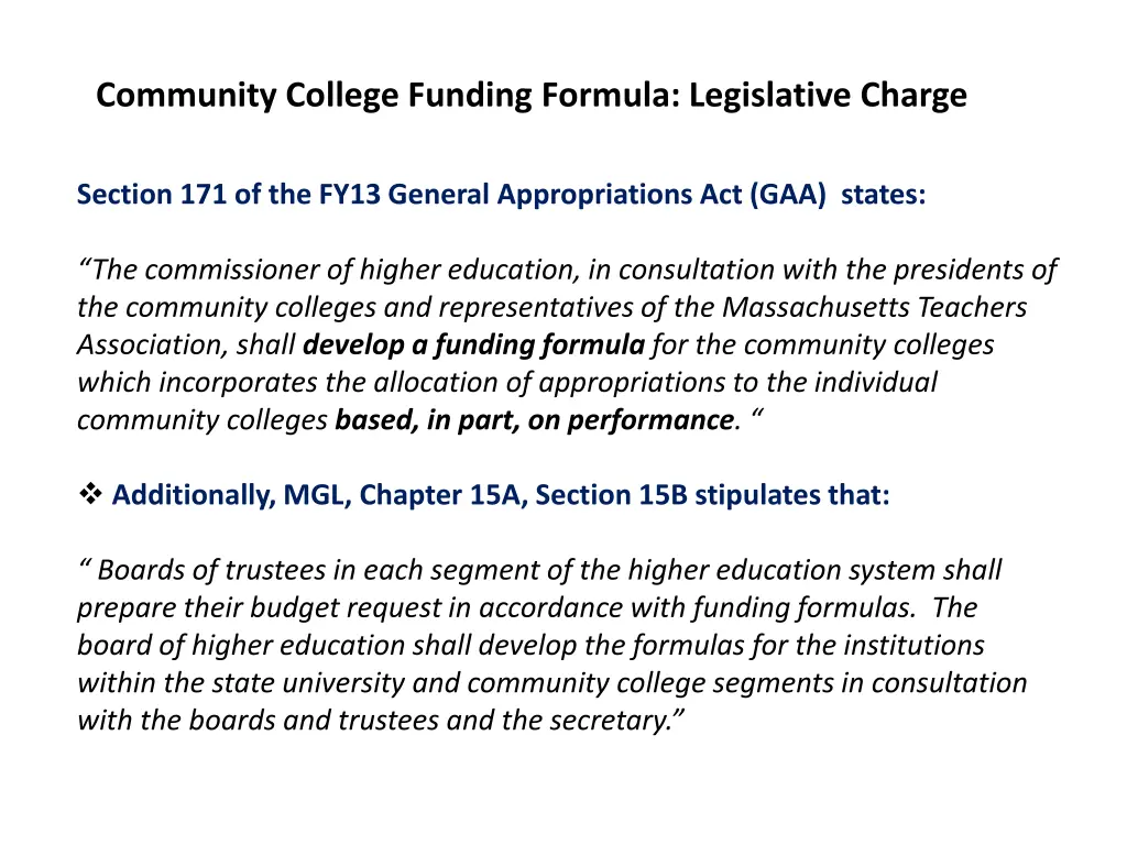 community college funding formula legislative