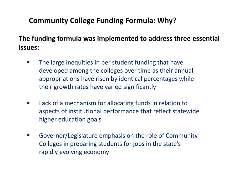 community college funding formula why