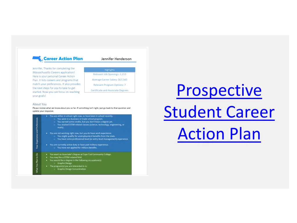 prospective student career action plan