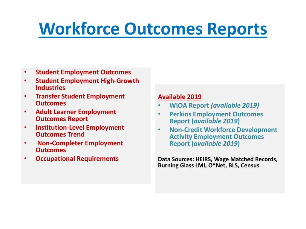 workforce outcomes reports