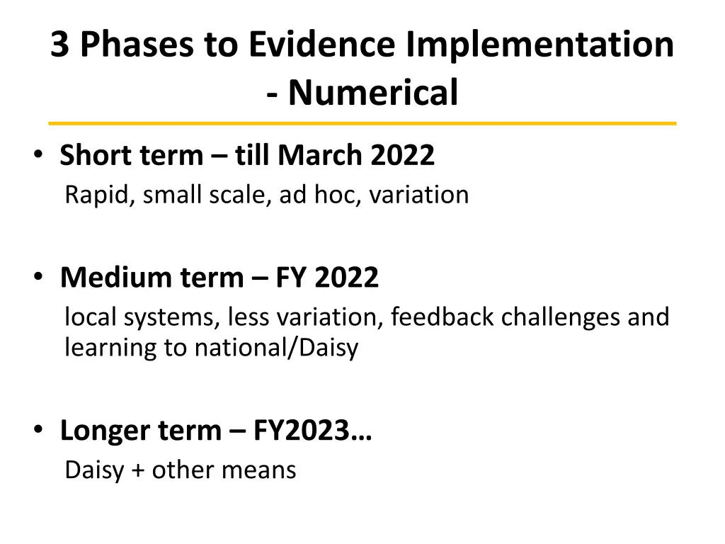 3 phases to evidence implementation numerical