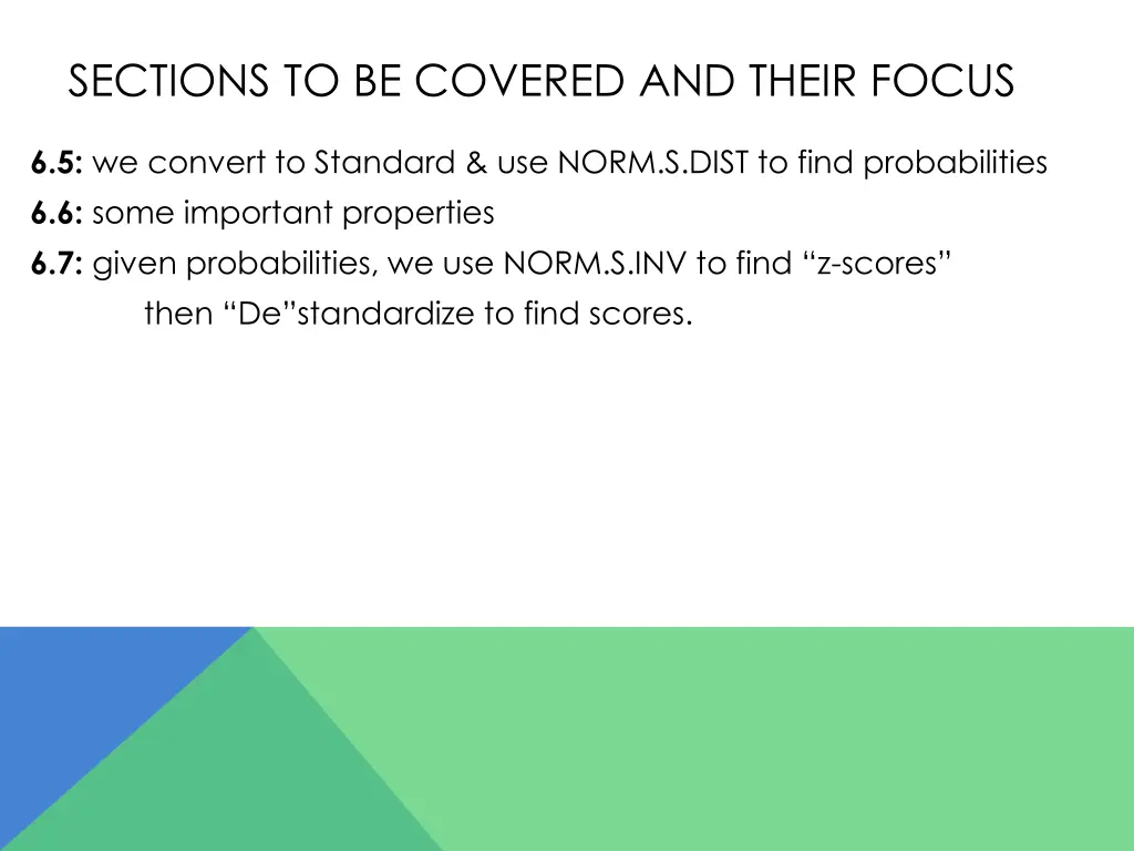 sections to be covered and their focus