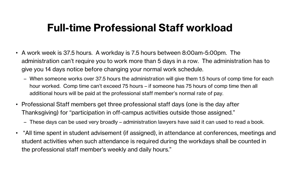 full time professional staff workload