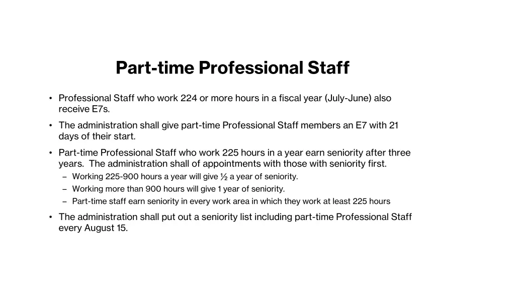 part time professional staff