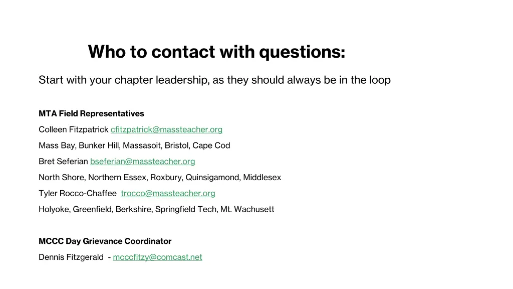 who to contact with questions