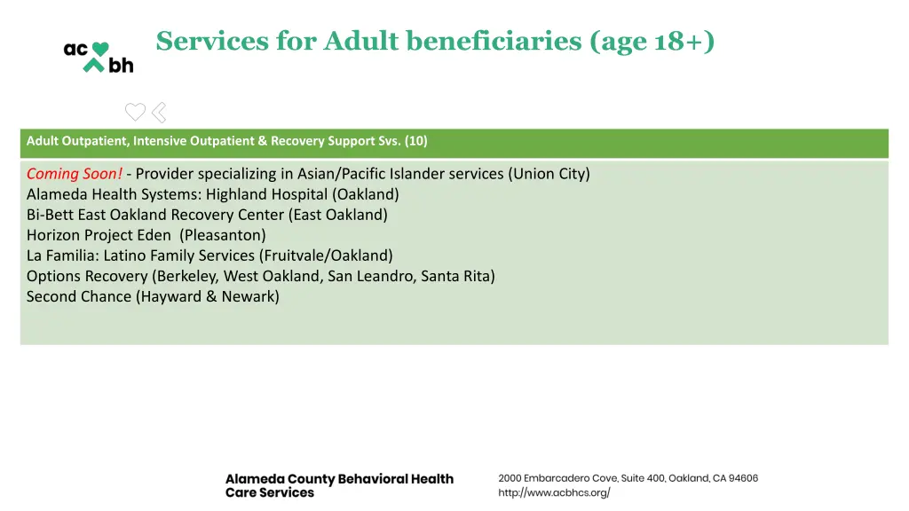 services for adult beneficiaries age 18