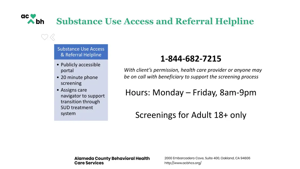 substance use access and referral helpline