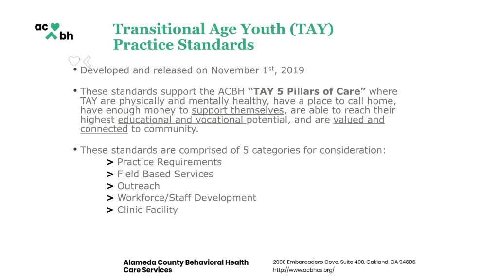 transitional age youth tay practice standards