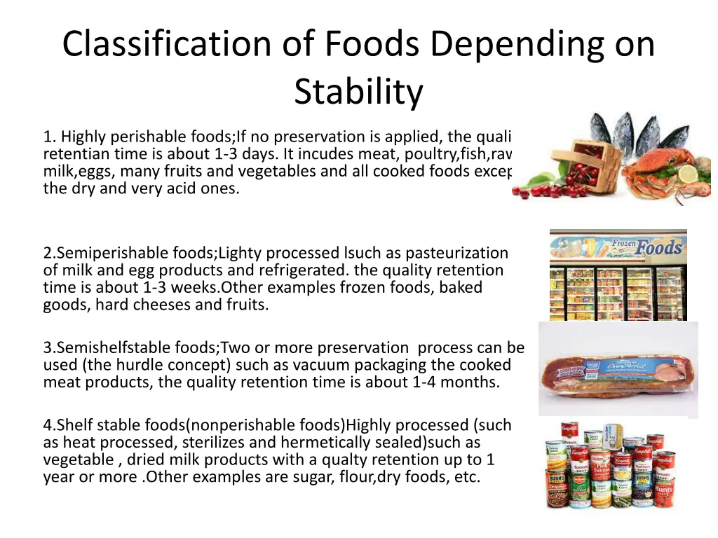 classification of foods depending on stability