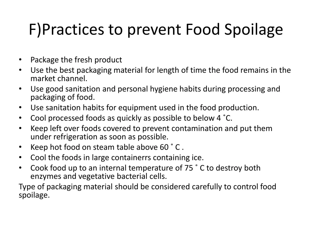 f practices to prevent food spoilage