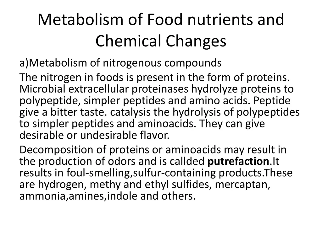 metabolism of food nutrients and chemical changes