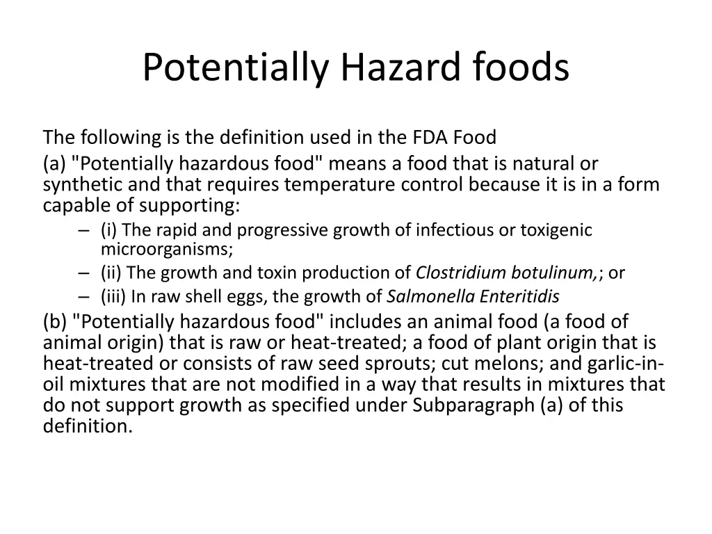 potentially hazard foods