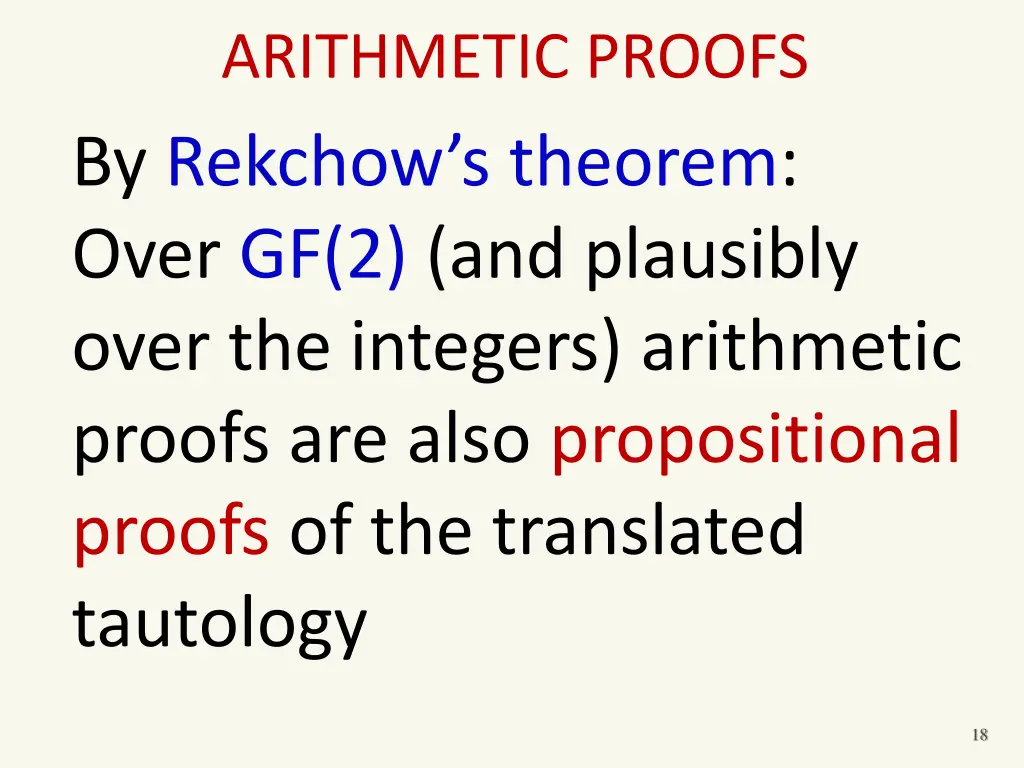 arithmetic proofs by rekchow s theorem over