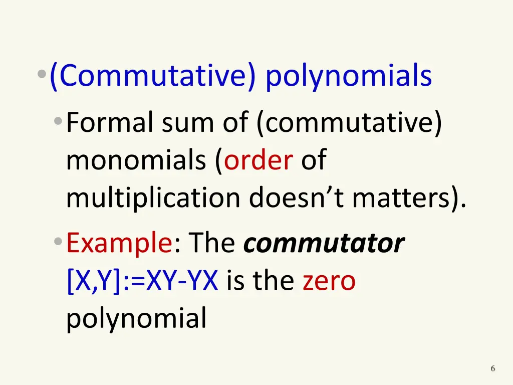 commutative polynomials formal sum of commutative