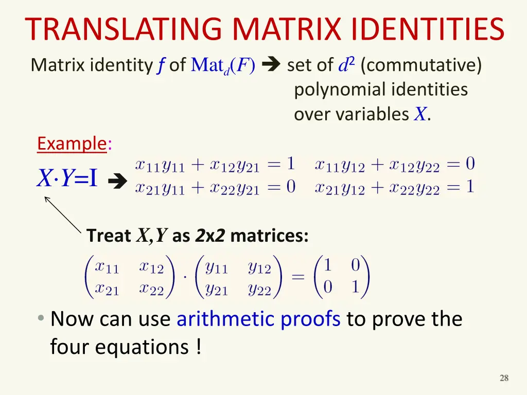 translating matrix identities