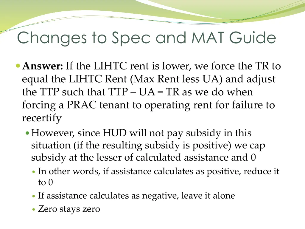 changes to spec and mat guide 1