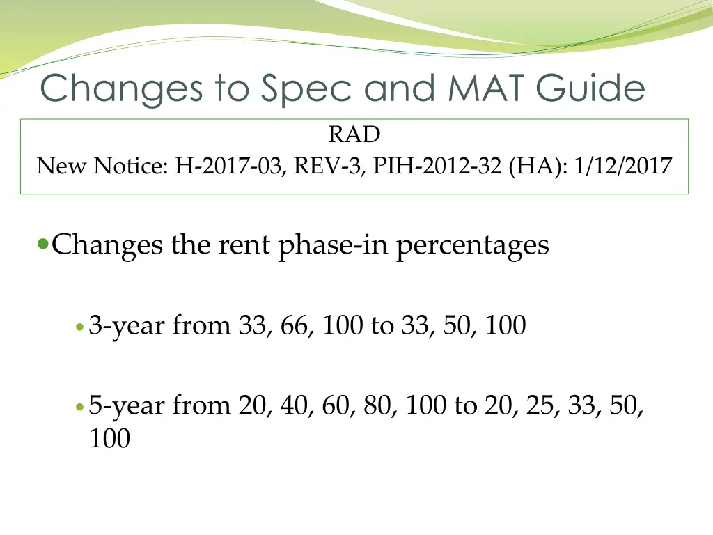 changes to spec and mat guide 4