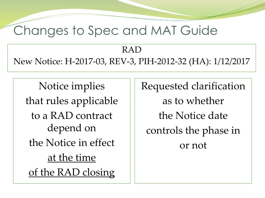 changes to spec and mat guide 5