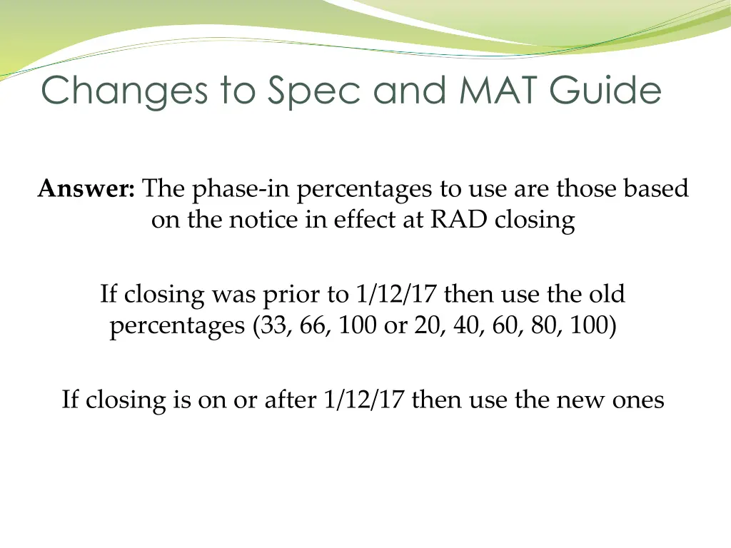 changes to spec and mat guide 6