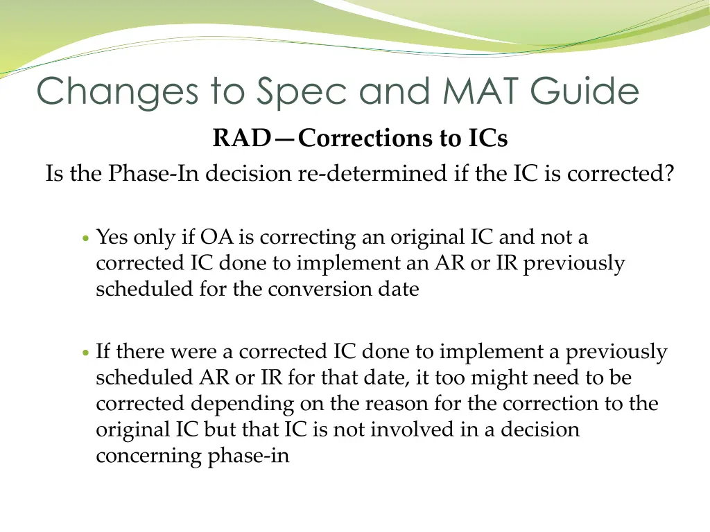 changes to spec and mat guide 7