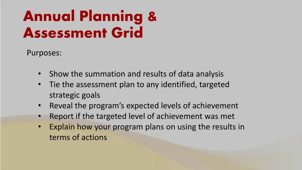 annual planning assessment grid