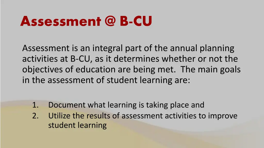 assessment @ b cu