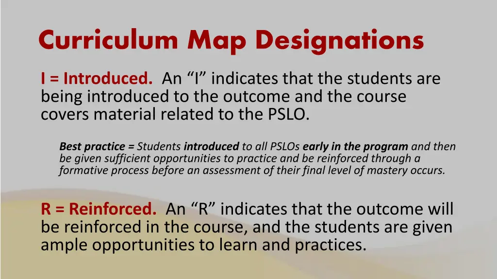 curriculum map designations