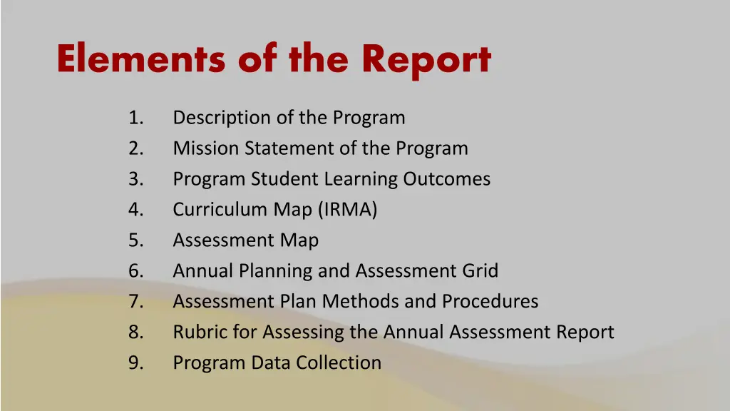 elements of the report