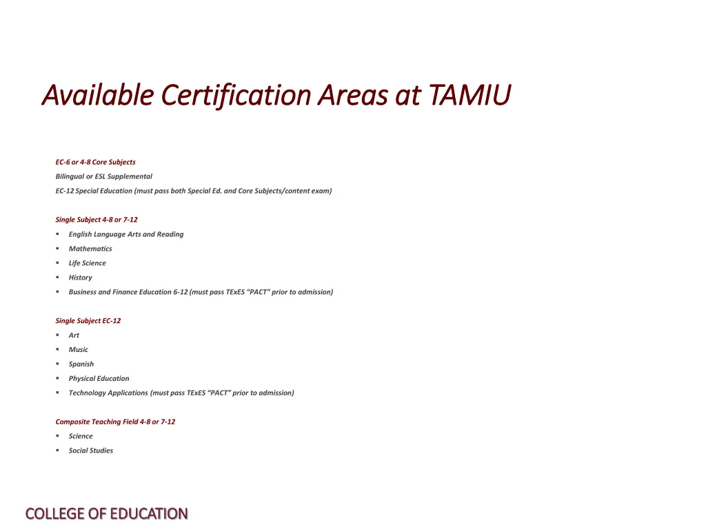 available certification areas at tamiu available