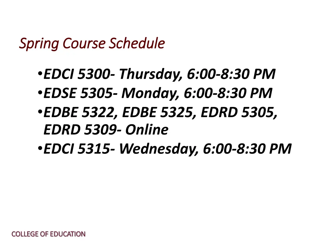 spring spring course schedule course schedule