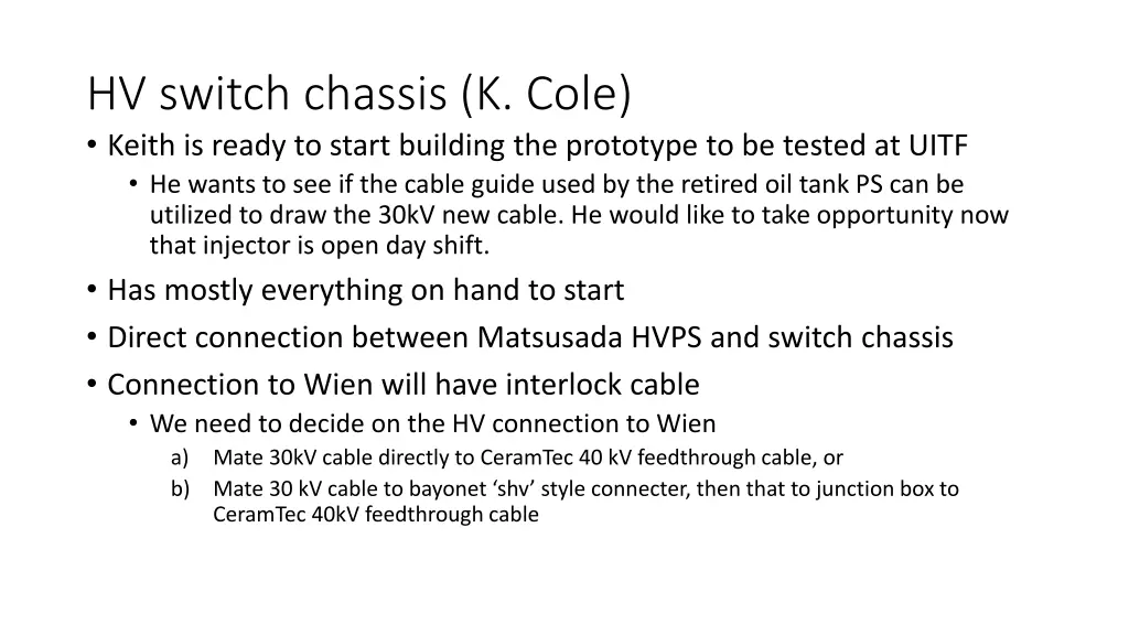 hv switch chassis k cole keith is ready to start